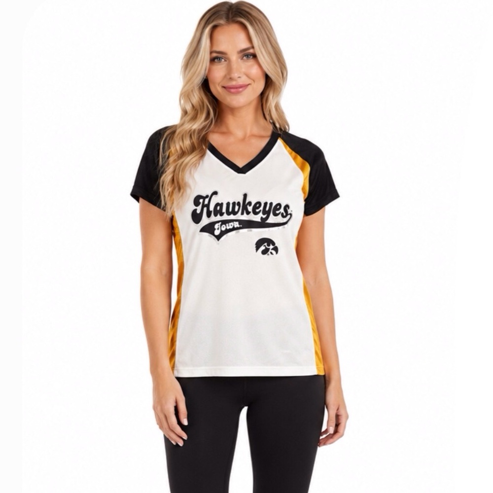 Iowa Hawkeyes Womens Top Size Medium Jersey Sparkle Logo Front and Back #1
